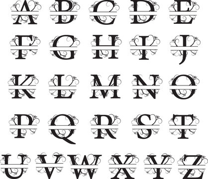Full Alphabet Letter Set Split Monogram Calligraphy Font