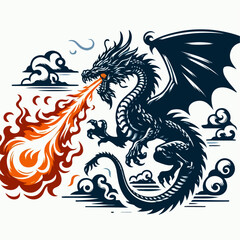 illustration of a black dragon spitting fire