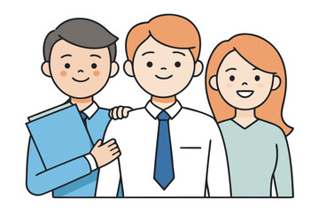 Fototapeta premium A diverse team of three smiling professionals two men and one woman in business attire representing collaboration and success