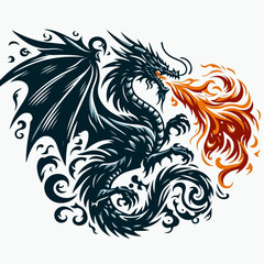 illustration of a black dragon spitting fire