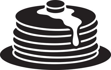 stacked pancake silhouette with syrup, fluffy pancakes with topping vector, breakfast pancake food icon
