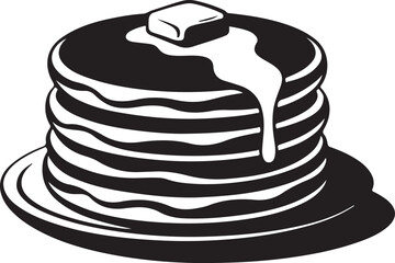 stacked pancake silhouette with syrup, fluffy pancakes with topping vector, breakfast pancake food icon