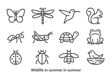 Minimalist wildlife icons featuring insects, birds, and animals