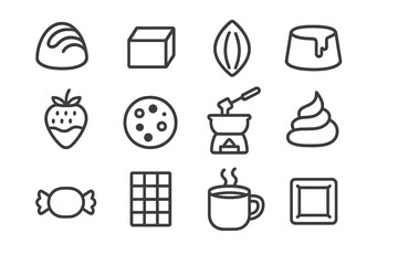 Assorted chocolate-themed icons: sweets, drinks, and desserts collection