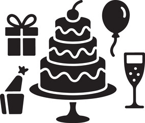 Birthday cake silhouette vector, Cake icon, birthday cake icon vector
