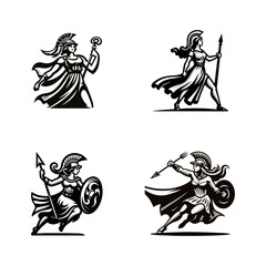 Obraz premium Athena Cartoon retro logo icon design illustration