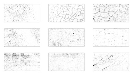 Overlay texture, layers with effects. Stamps grunge, damage, old, retro, concrete and other. Different paint textures overlay. Grainy stamp, grunge, damage, scratches marks. Vector set effects