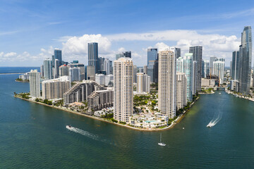 Naklejka premium Aerial view of Brickell skyscrapers. Modern cityscape of downtown Miami.
