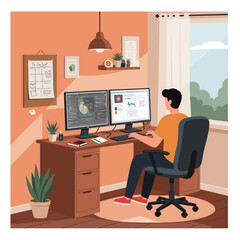 A young woman comfortably works from home on her laptop, participating in a virtual video conference from her cozy living room couch.