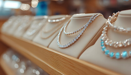 Sparkling Diamond and Gemstone Necklaces Displayed on Elegant Be