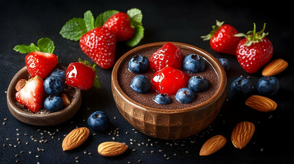 Vibrant Berry and Almond Parfait with Dark Chocolate Pudding