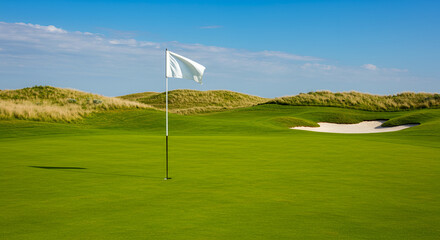 Obraz premium Golf course green with flag (1)