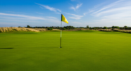 Obraz premium Golf course putting green with flag (1)