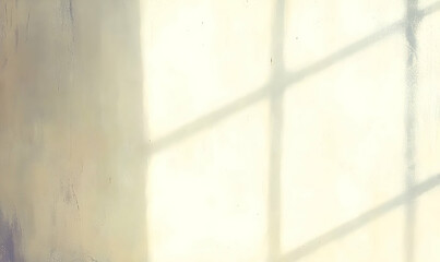 Soft Sunlight Shadowing Window Frame on Textured, Pale Wall Surf