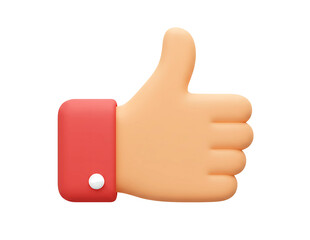3d cartoon hand giving thumbs up gesture with a red cuff isolated on transparent background