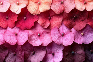 Close-up of Hydrangea Blossoms in Shades of Pink, Red, and Purpl
