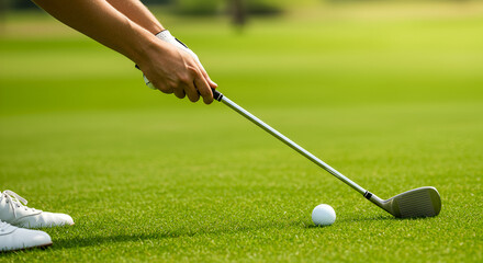 Golf swing on a sunny course