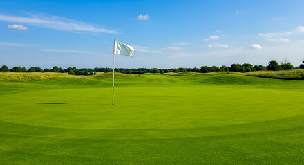 Lush green golf course under a clear blue sky
