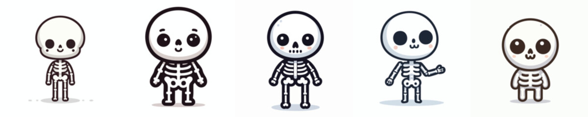 Cute Cartoon Skeleton Characters – Kawaii Halloween Chibi Skull Set