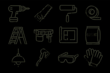 Fototapeta premium Collection of construction tools and materials icons