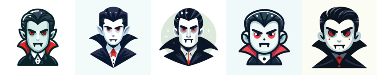 Dracula Cartoon Face Collection | Flat Vampire Icons for Halloween Design