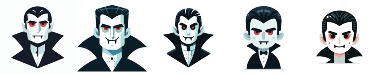 Dracula Vampire Face Vector Set | Spooky Halloween Cartoon Avatars