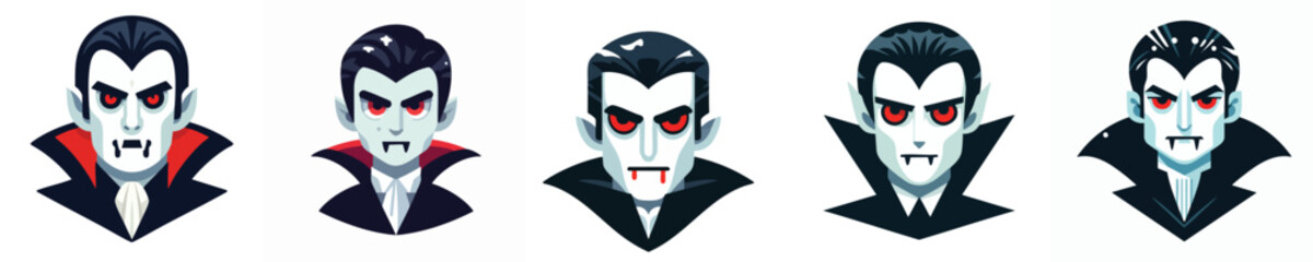 Vampire Head Icon Set | Flat Dracula Faces for Halloween Design