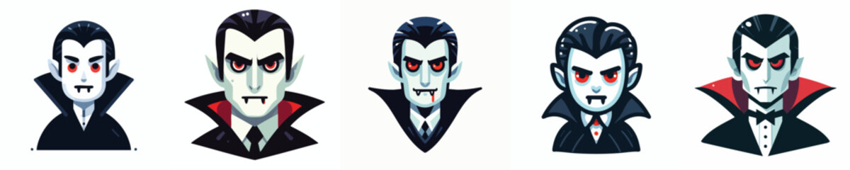 Vampire Face Vector Set | Dracula Cartoon Avatars for Halloween & Horror Design