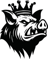 silhouette angry pig with crown vector logo isolated on white background