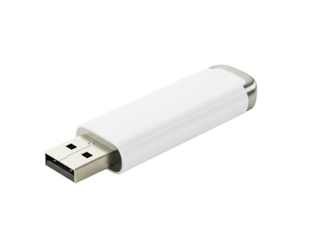 White usb flash drive with gold connector isolated on transparent background