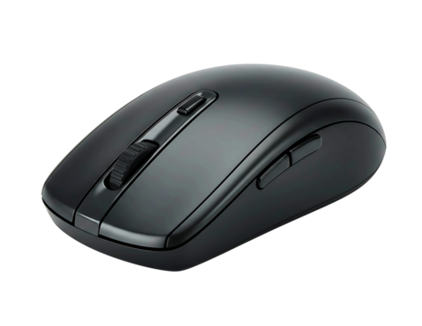 Modern wireless computer mouse with scroll wheel isolated on transparent background