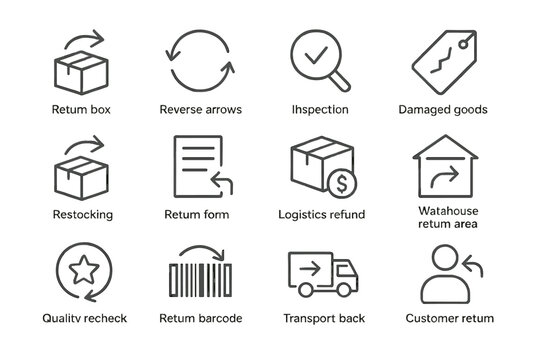 Logistics icons for returns and restocking processes