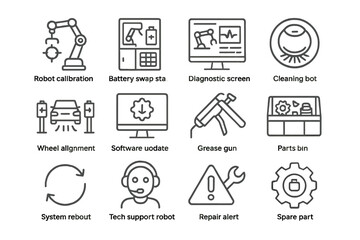 Industrial robot icons for maintenance and support automation