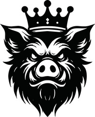 silhouette angry pig with crown vector logo isolated on white background