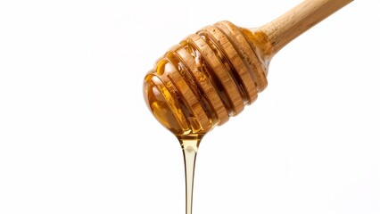 honey dripping from a wooden dipper