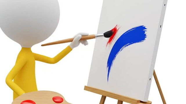 3D stickman Yellow figure painting on canvas