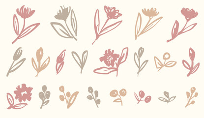 手書き風の花のイラストセット　ベクター
