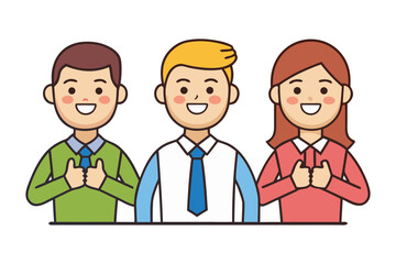 Three diverse cartoon characters showing thumbs up and smiling representing teamwork and positive collaboration