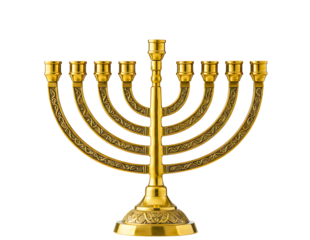 Golden menorah with nine branches isolated on transparent background