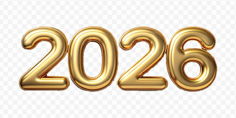 realistic 3d 2026 text made in different gold color style  isolated on transparent background