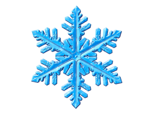 Detailed blue snowflake with intricate crystalline structure isolated on transparent background