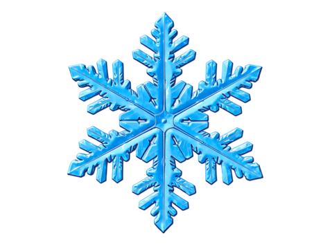 Detailed blue snowflake with intricate crystalline structure isolated on transparent background