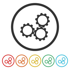 Gears simple icon. Set icons in color circle buttons