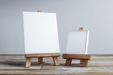 Wooden picture frame stand, blank white display. High quality
