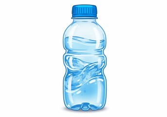 Cartoon illustration of a clear plastic water bottle with a blue cap