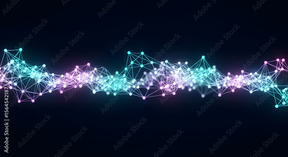 Poster interconnected digital network: a vibrant, dynamic display of a digital network, showcasing intricat