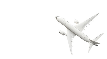 Sleek white airplane soars against a stark black background for travel concept