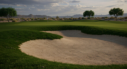 Golf course fairway with sand trap