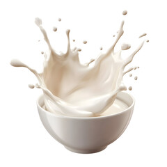Elegant Milk Splash in White Bowl on Black Background Creating Dynamic Movement