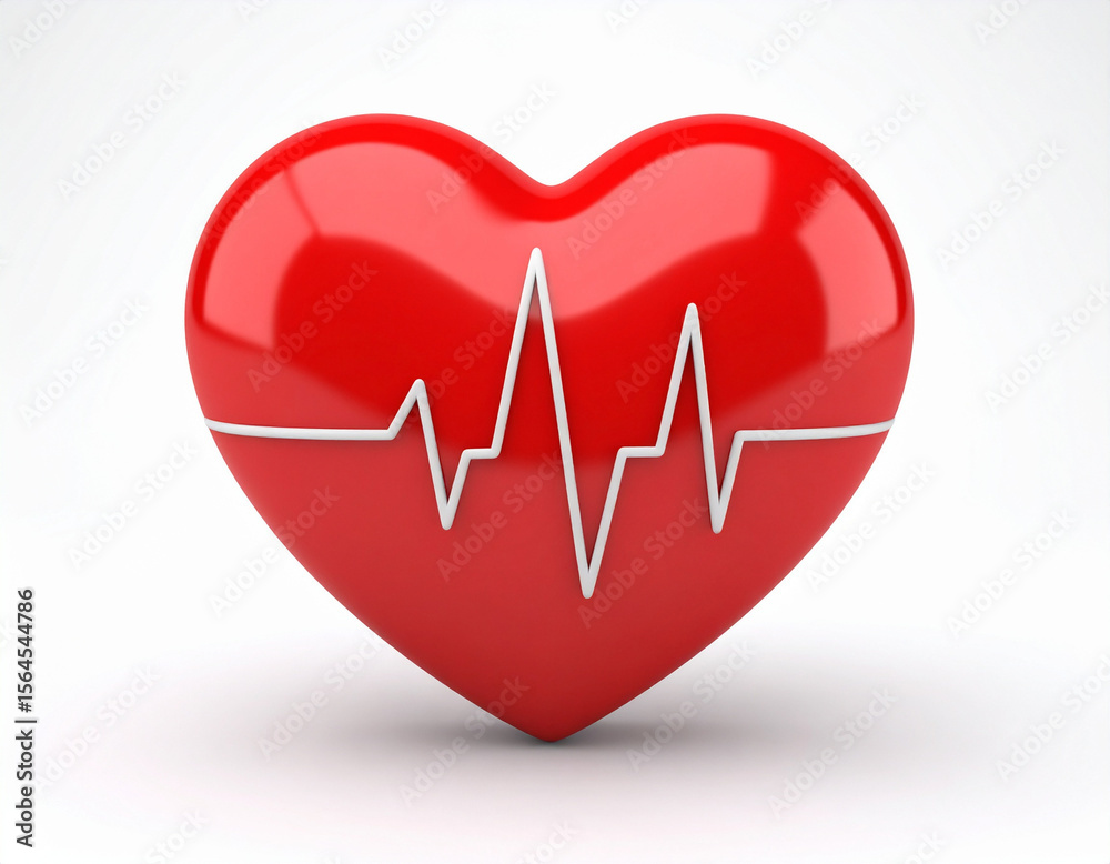Fototapete a minimalist 3d rendering of a glossy red heart with a white ekg line across its center, set against